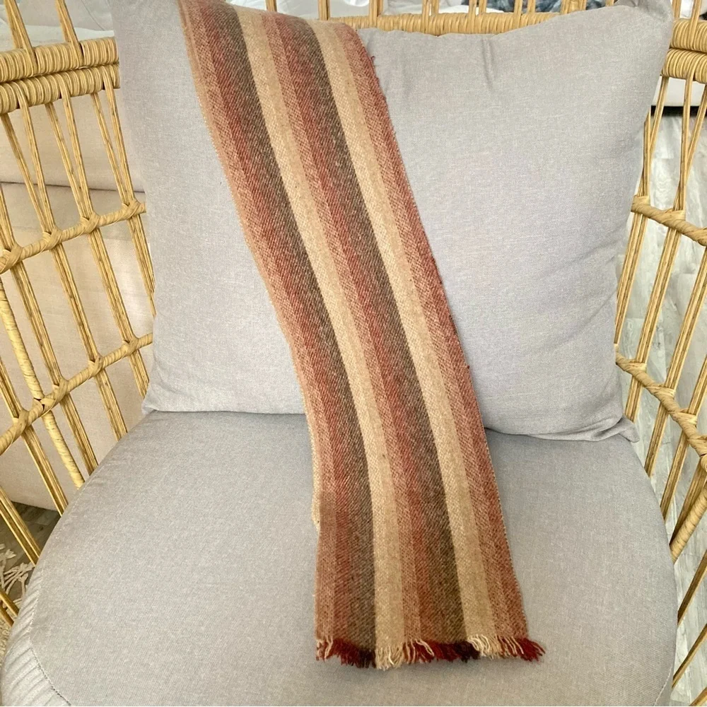 Vintage Wool Stripe Scarf | Earthy Neutral Boho | Classic Winter Accessory